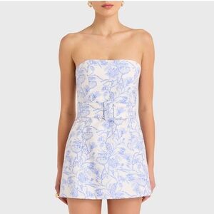 Amanda Uprichard Fae Dress in Toile Brocade English Blue